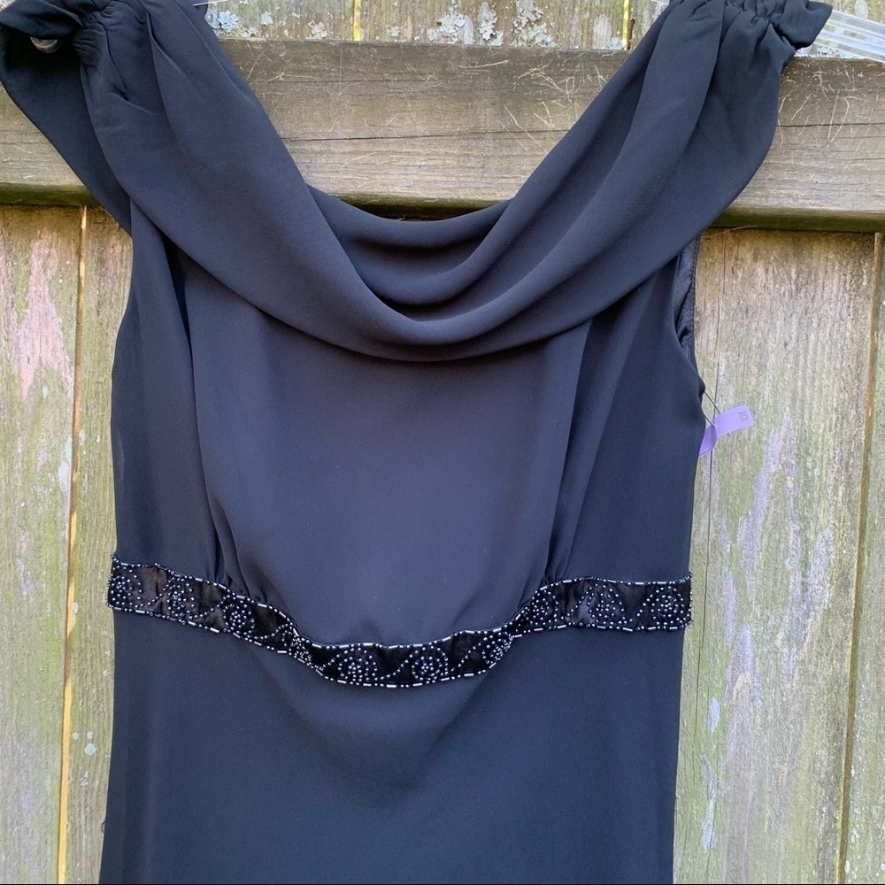 BICE black drape cowl neck sleeveless empire waist beaded fit and flare dress - Picture 4 of 12
